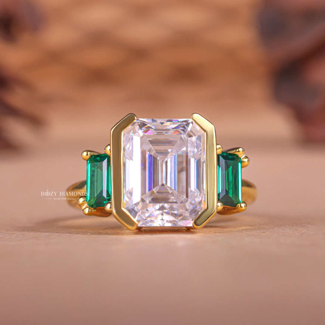 Discover emerald three stone lab grown diamond engagement ring online