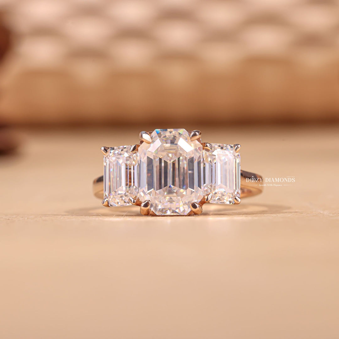 Buy 2.50CT emerald three stone lab grown diamond engagement ring online