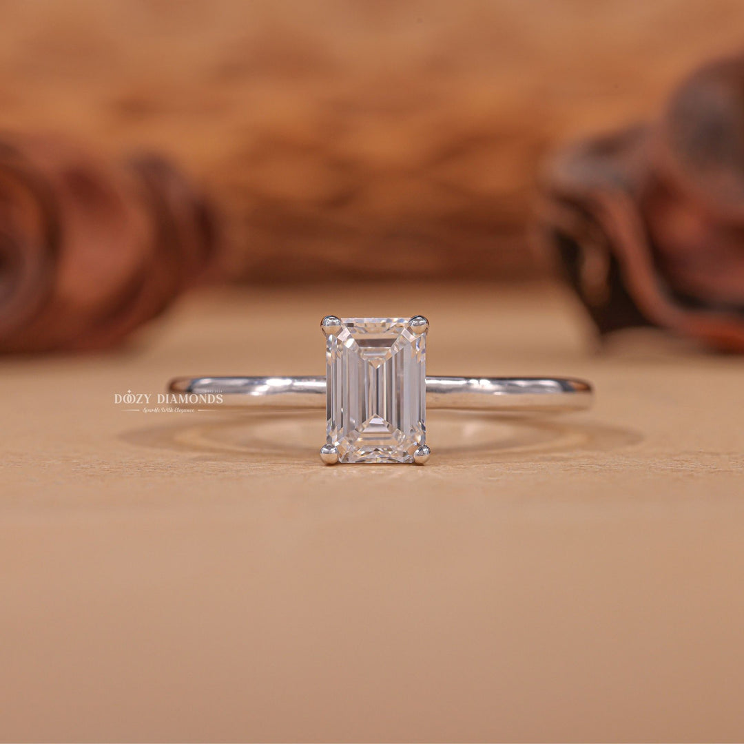 Emerald solitaire lab grown diamond engagement ring for sale