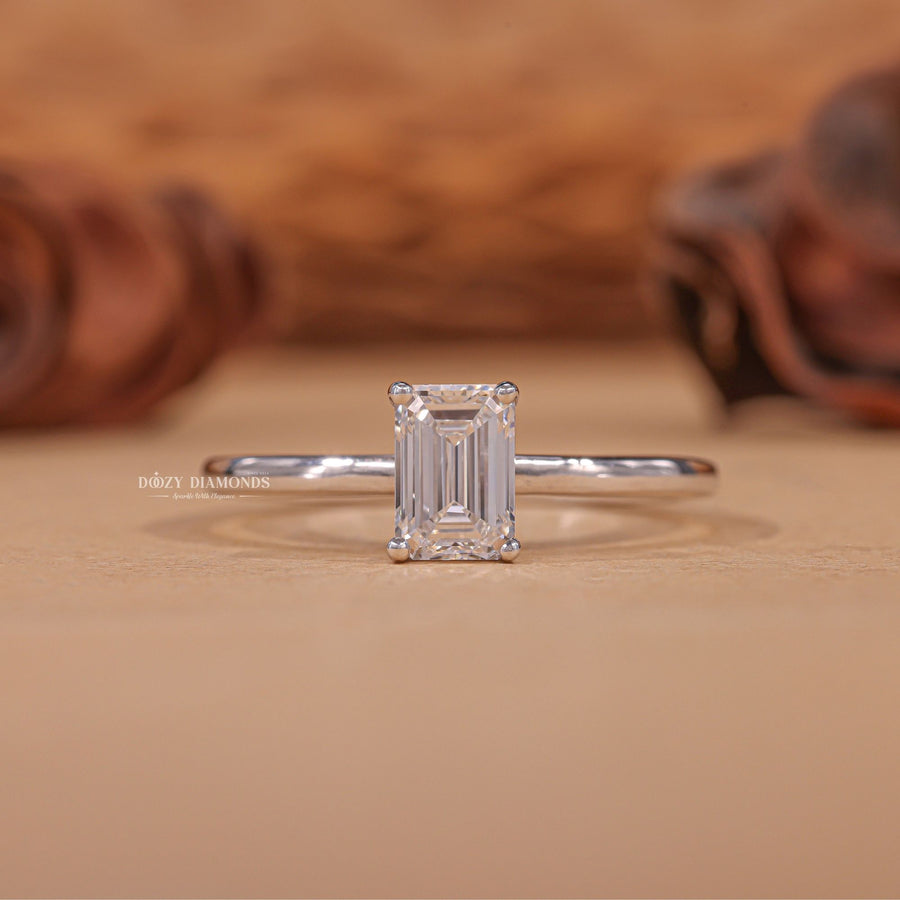 Emerald solitaire lab grown diamond engagement ring for sale