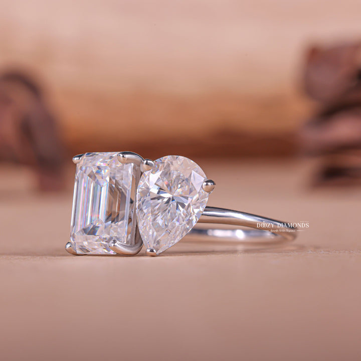 Handcrafted pear cut solitaire lab grown diamond engagement ring