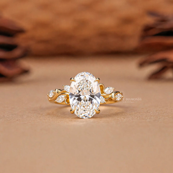 2.50CT Oval Cluster Lab Grown Swirl Band Engagement Ring for Women