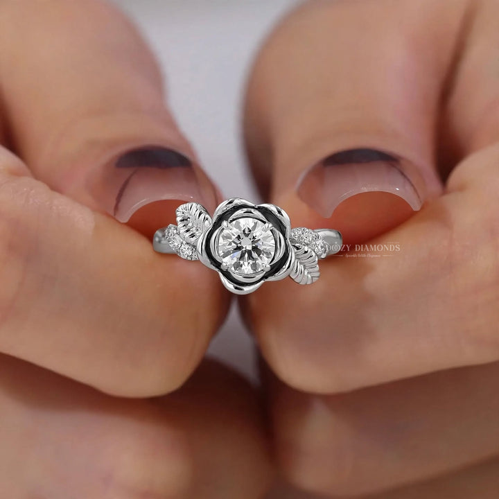 2.0CT Round Brilliant Cut Lab Grown Diamond Flower Style Engagement Ring