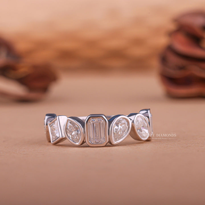 Mixed mixed diamond wedding band front view