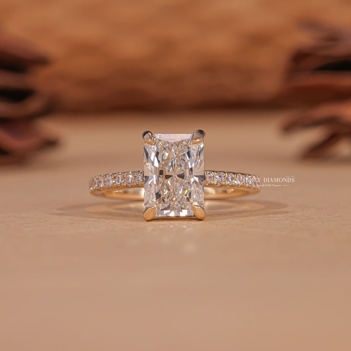 Discover radiant hidden halo lab grown diamond engagement ring online