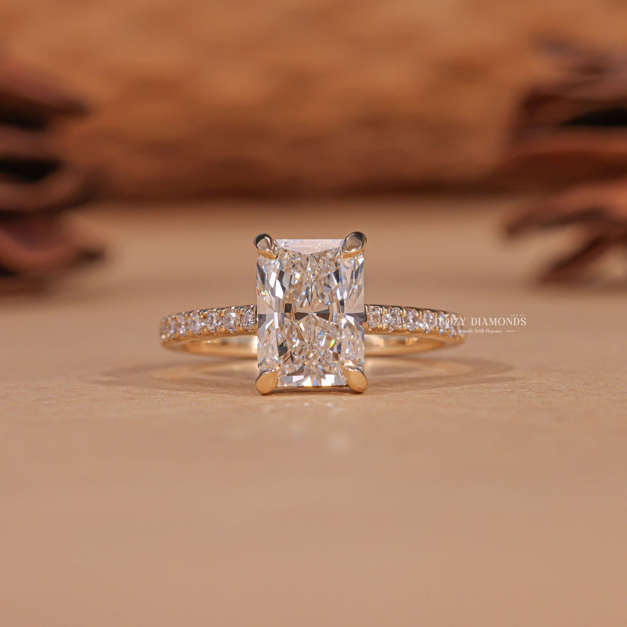 Discover radiant hidden halo lab grown diamond engagement ring online