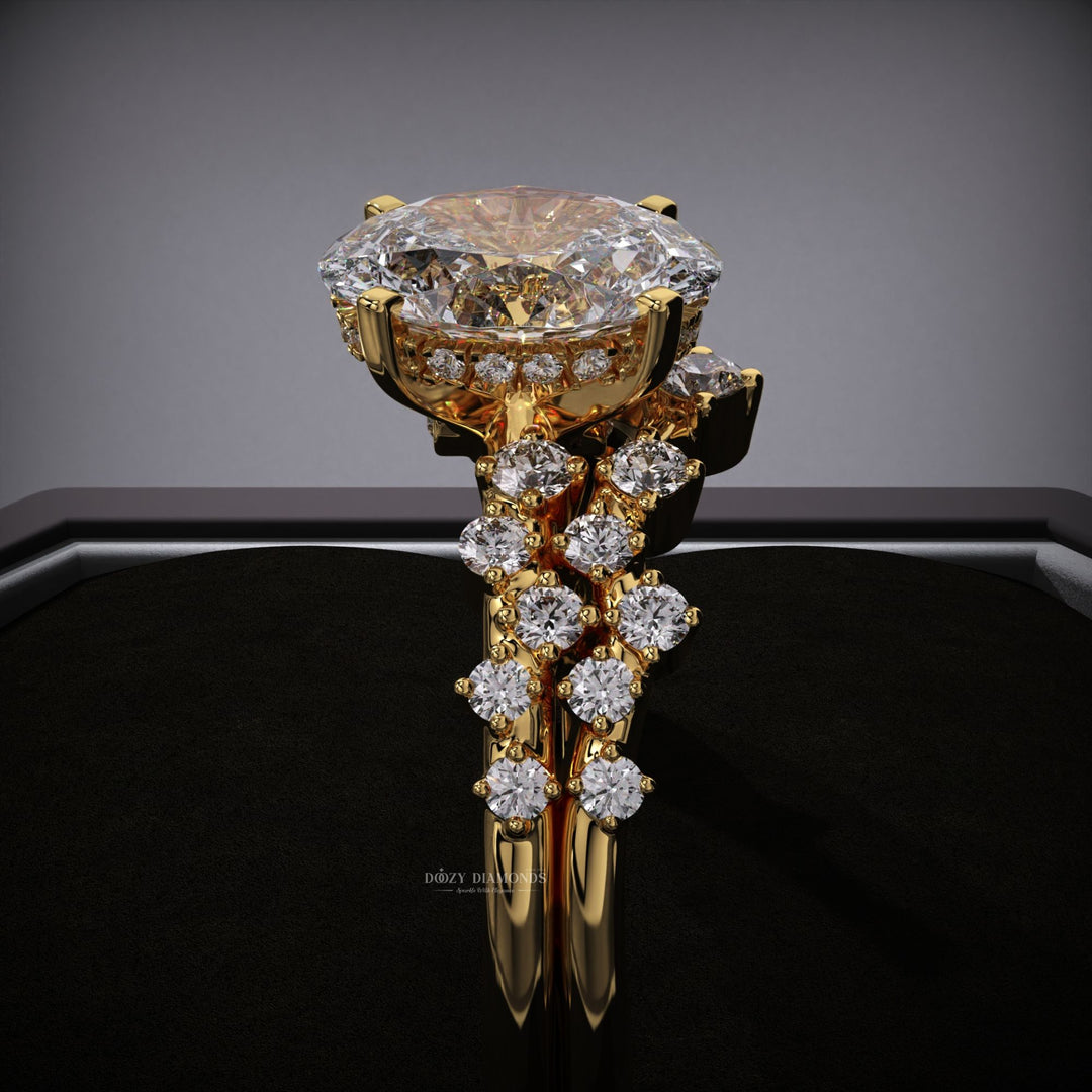 2.50ct Oval Diamond Zig Zag Pave Engagement Ring & Matching Wedding Band
