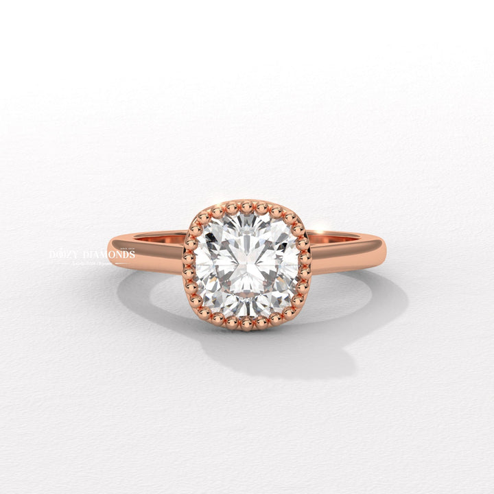 Handcrafted cushion cut bezel lab grown diamond engagement ring