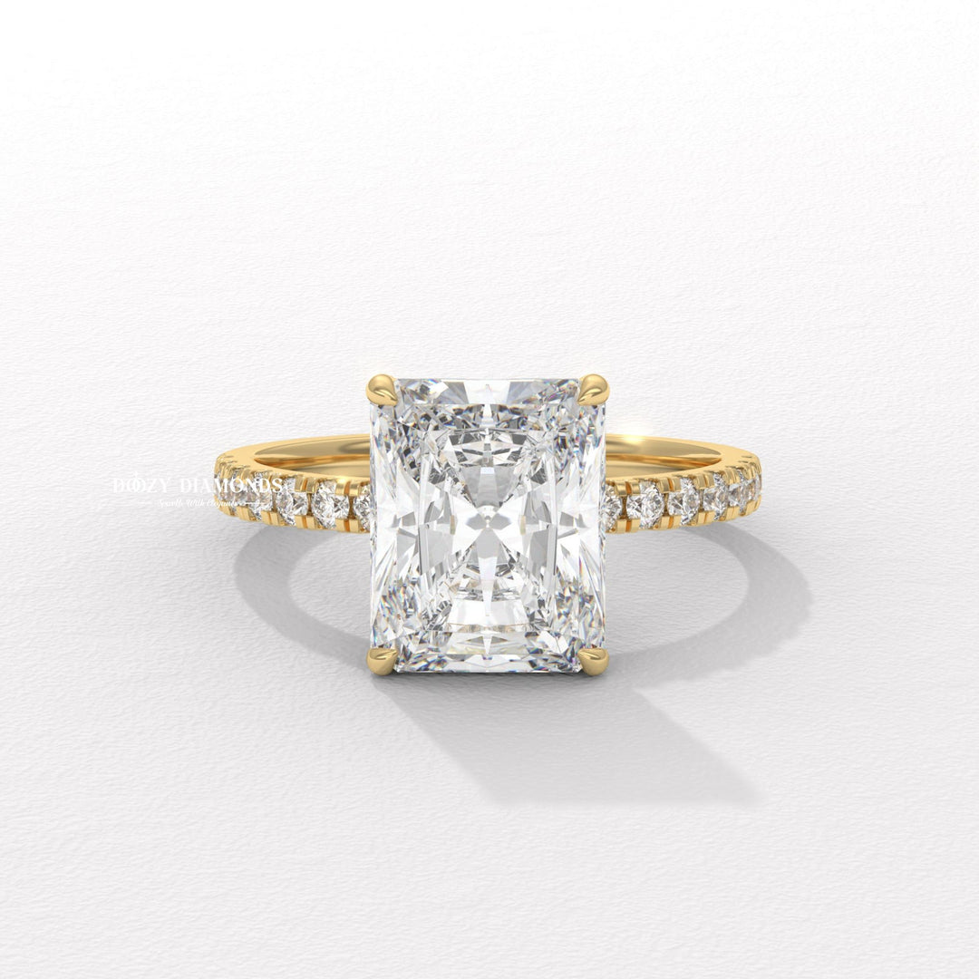 Discover radiant hidden halo lab grown diamond engagement ring online