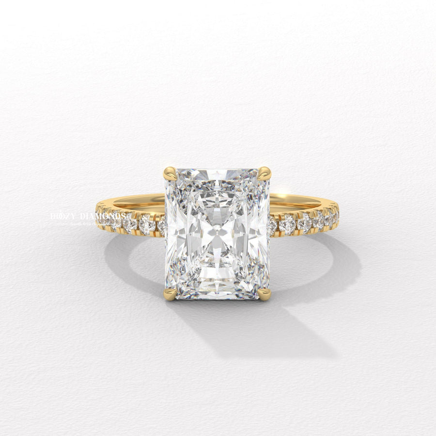 Discover radiant hidden halo lab grown diamond engagement ring online