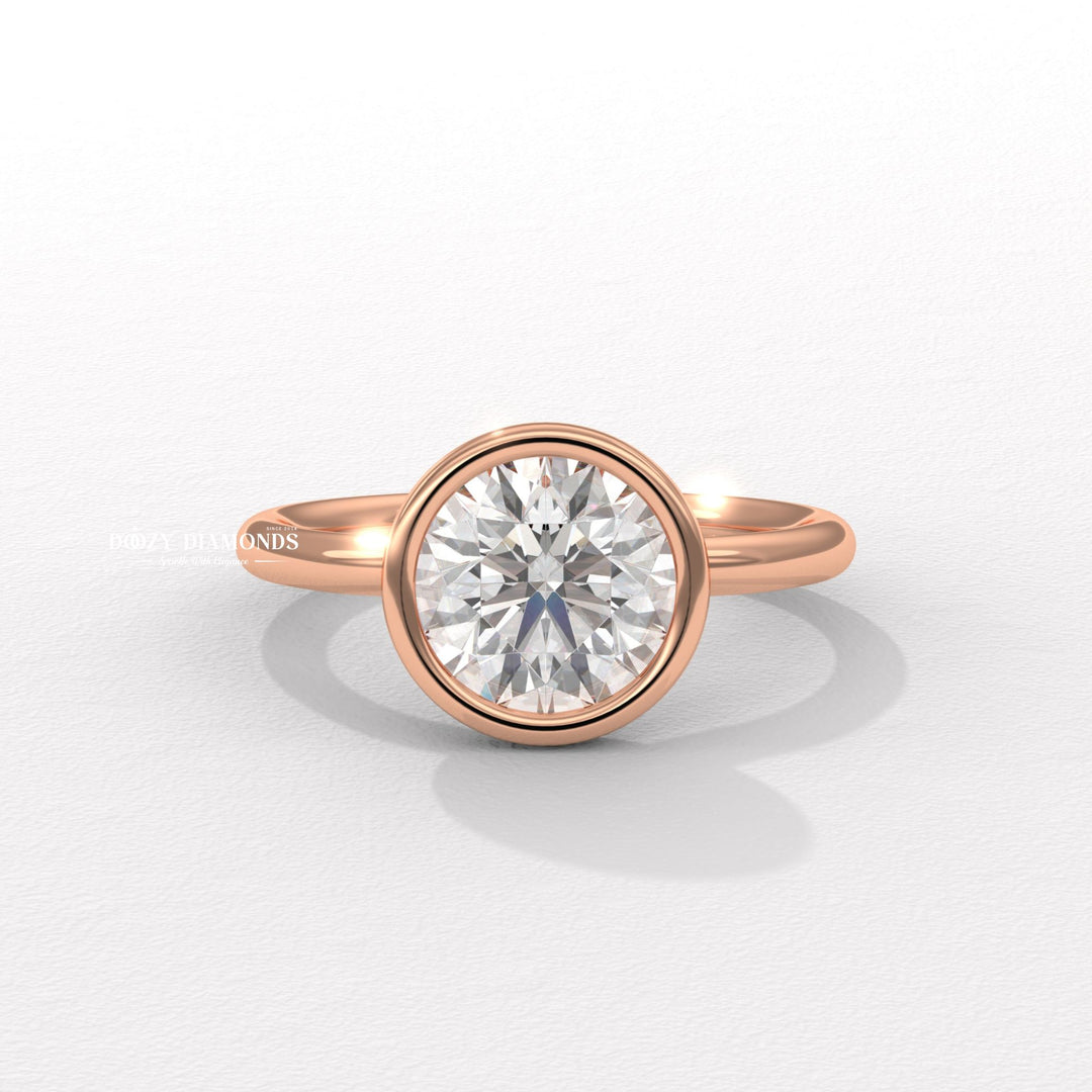 Round bezel ring set with an IGI graded diamond