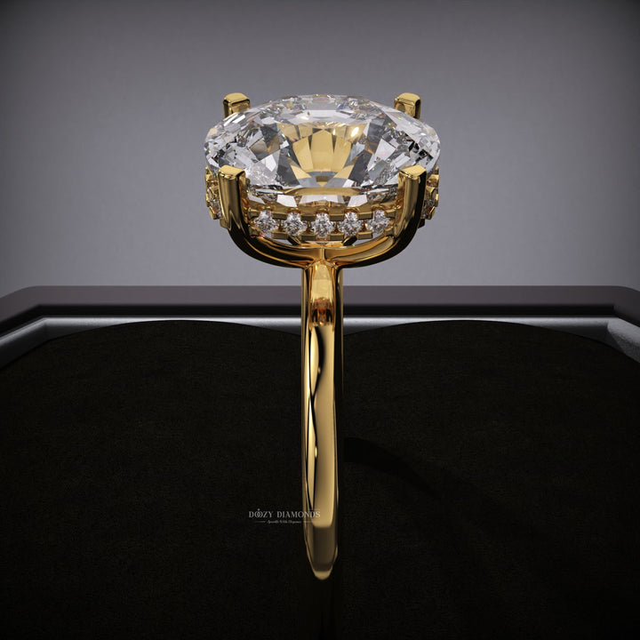 Cushion hidden halo lab grown diamond ring in jewelry gift box