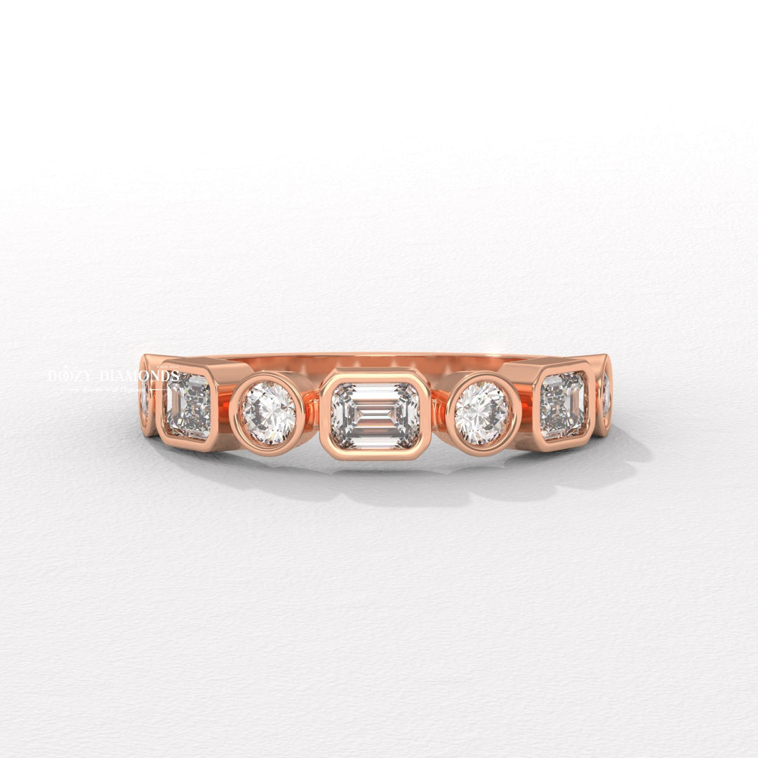Bezel Set lab grown diamond band worn on hand