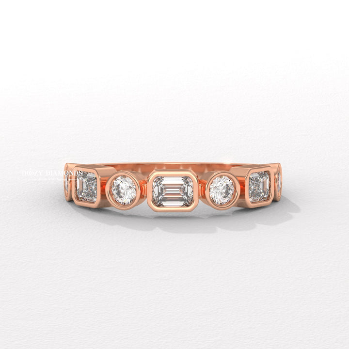 Bezel Set lab grown diamond band worn on hand