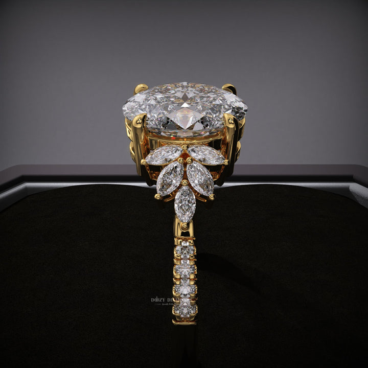 Handcrafted oval cut cluster lab grown diamond engagement ring