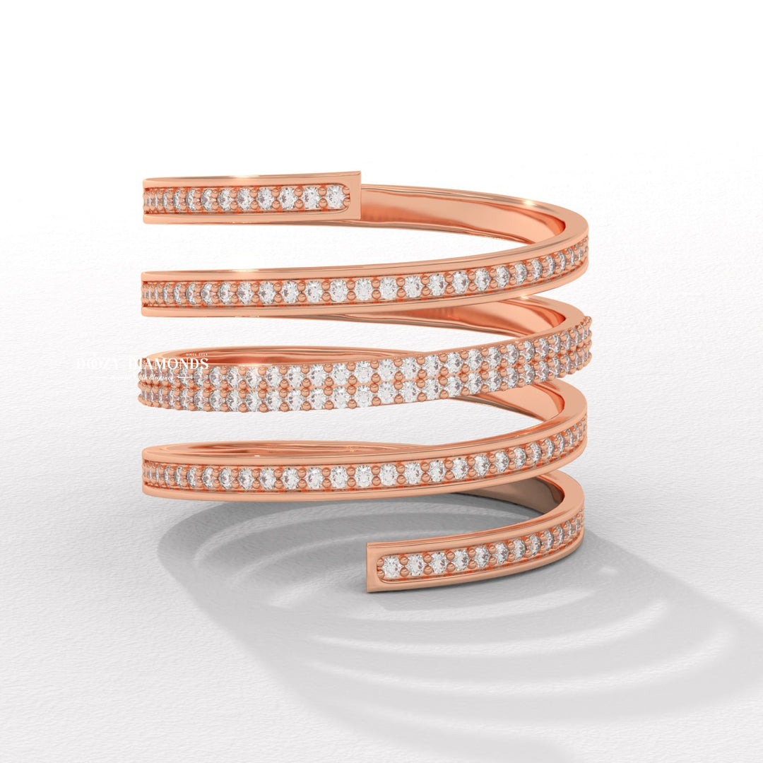 Spring lab grown diamond band worn on hand
