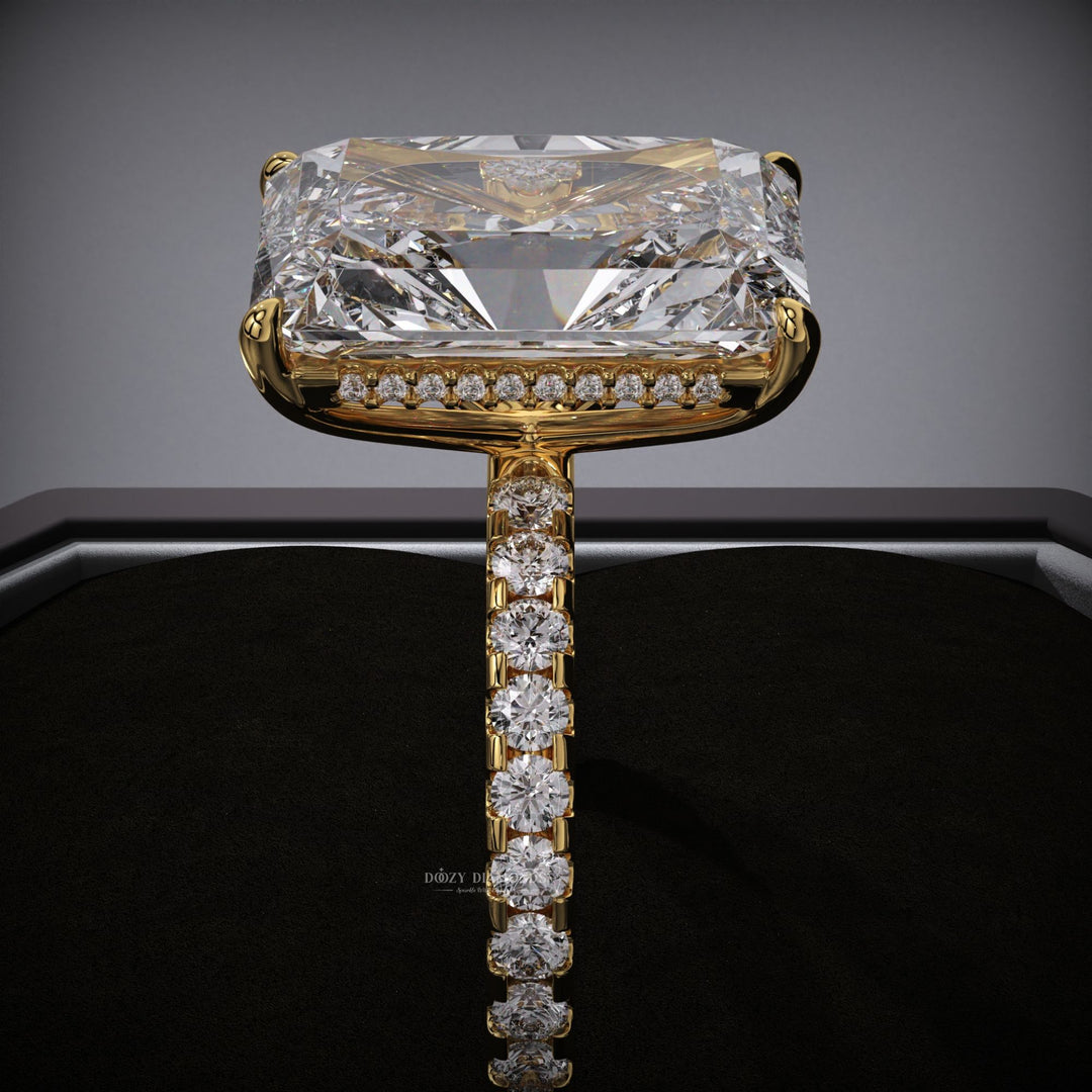 Shop the radiant cut hidden halo engagement ring collection online