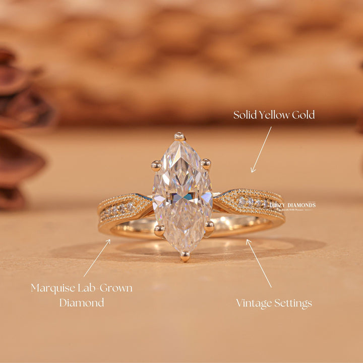 Shop marquise cut milgrain lab grown diamond engagement ring online