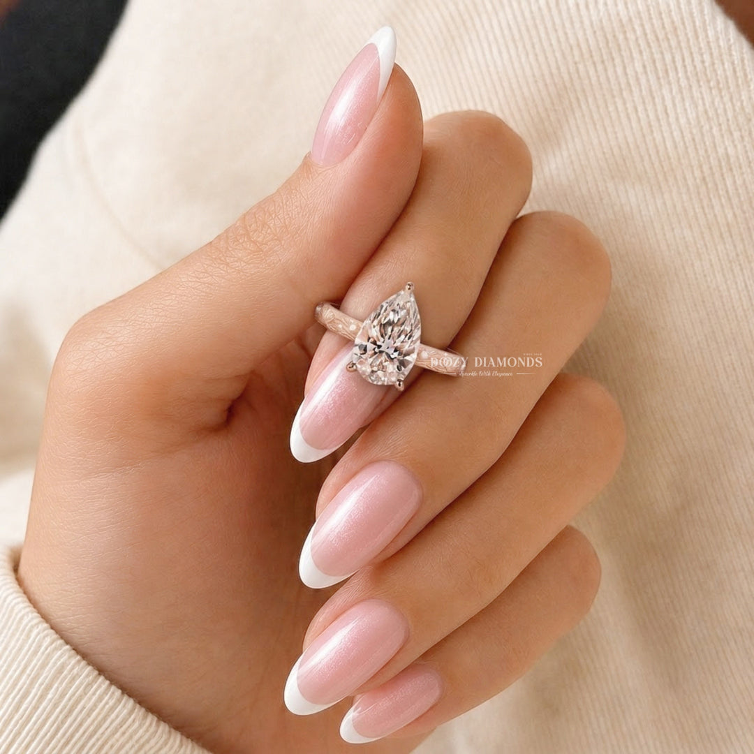 Vintage Style 2.0CT Pear Cut F/VS1 Lab Grown Diamond Three Stone Engagement Ring