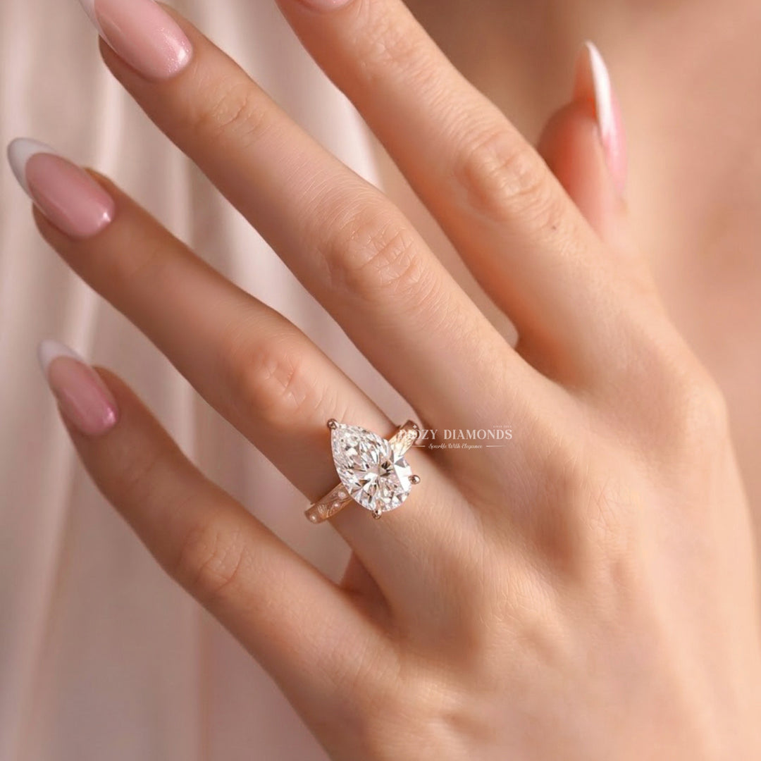 Vintage Style 2.0CT Pear Cut F/VS1 Lab Grown Diamond Three Stone Engagement Ring