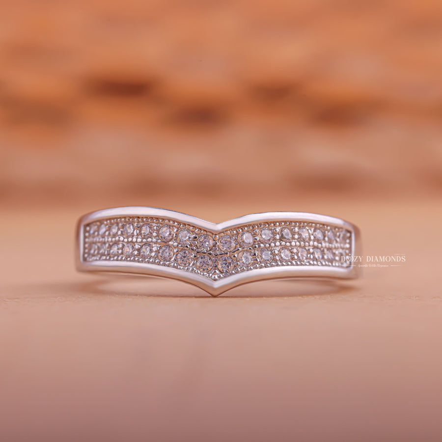 Curvy Pave round diamond wedding band front view