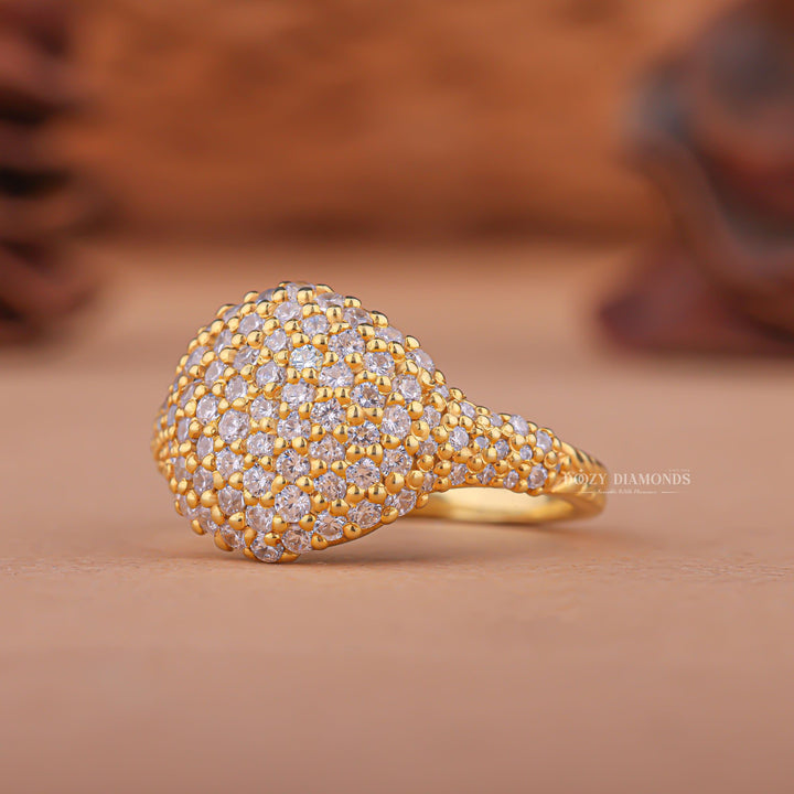 Angled view of round cut diamond in dome setting