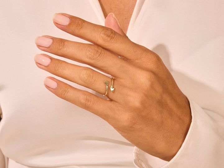 14k Solid Gold Arrow Wedding Band For Women Open Ring - Doozy Diamonds