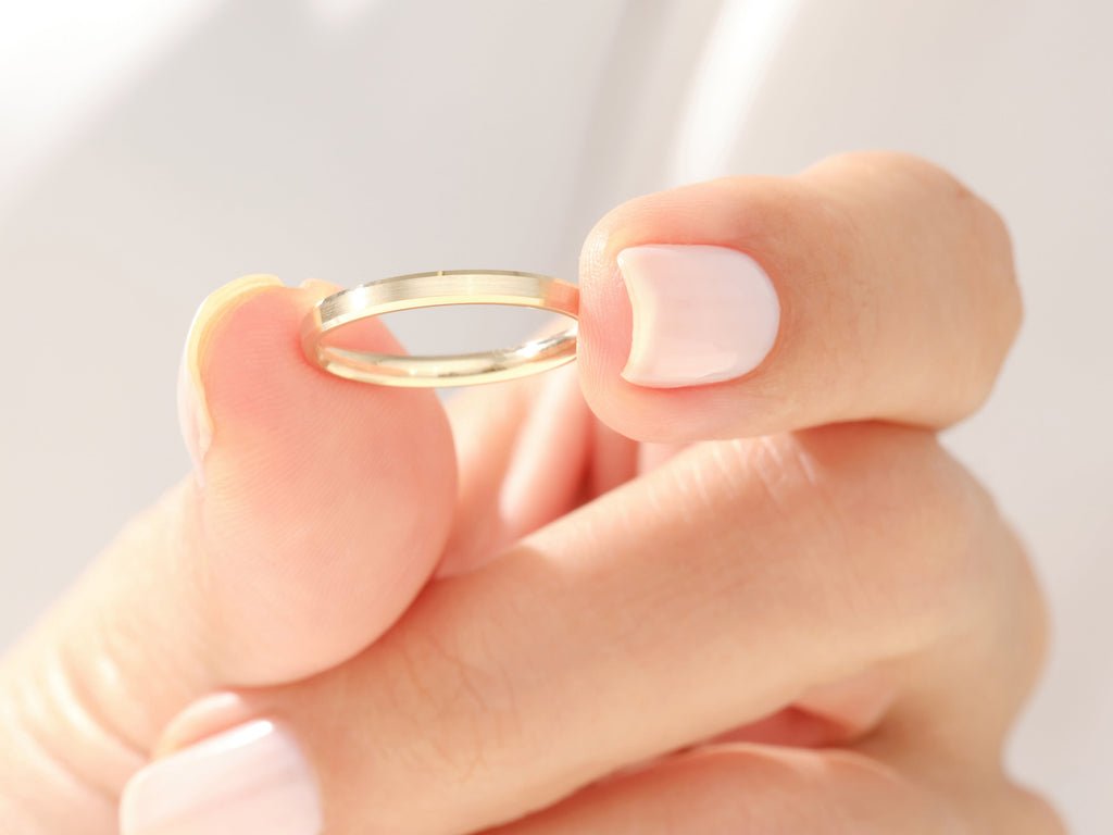 2.0mm Solid Gold Beveled Edge Matte Brushed Wedding Band - Doozy Diamonds