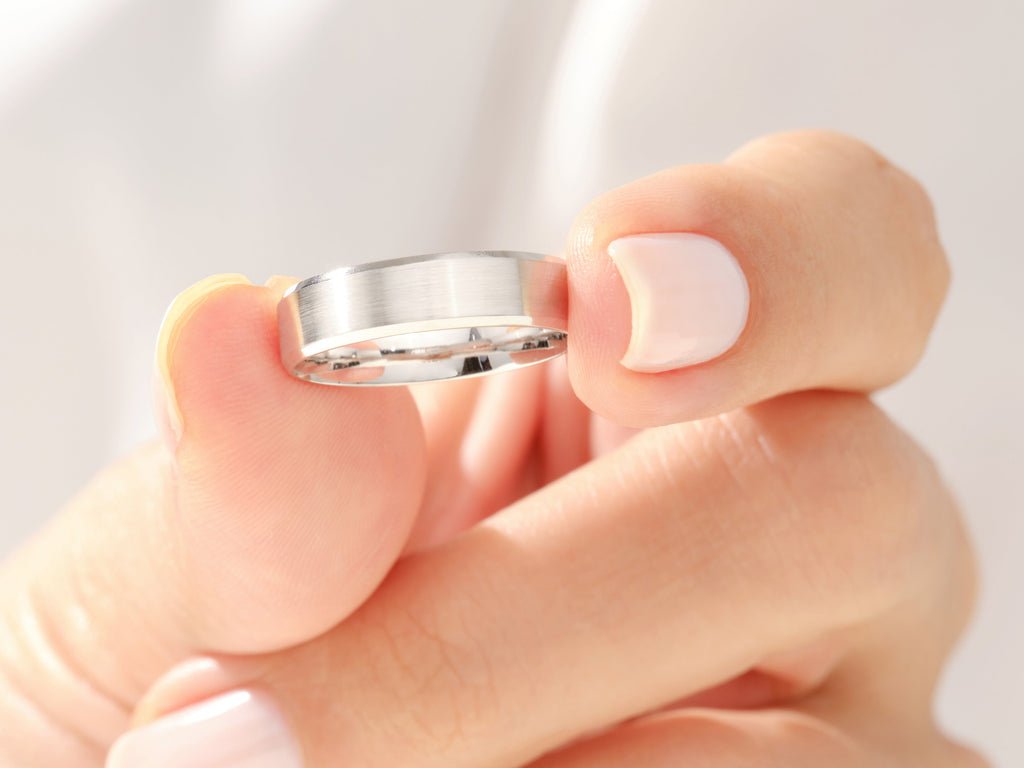 5.0mm Beveled Edge Matte Brushed Wedding Band - Doozy Diamonds