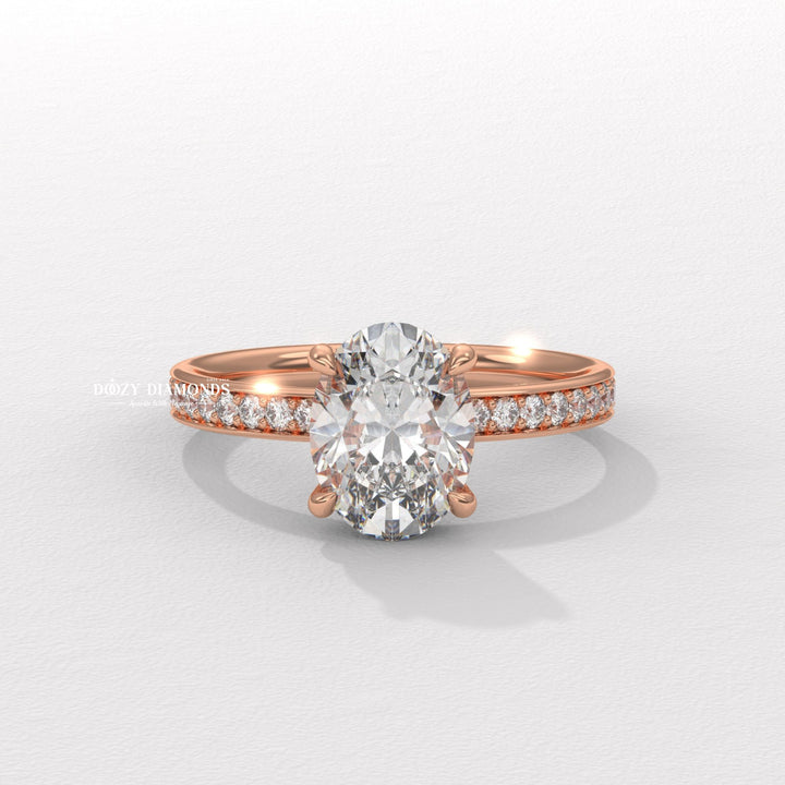 Profile view of oval cut solitaire engagement ring band
