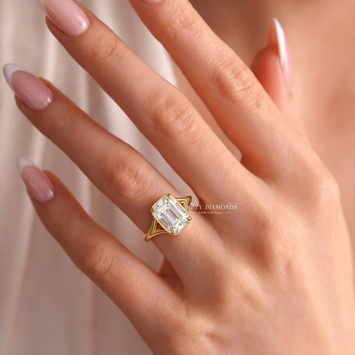 2.50CT Claire-Old Mine Step Cut F/VVS2  Lab Grown Diamond Engagement Ring