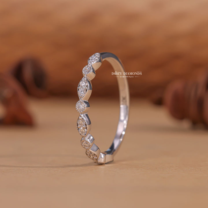 Art Deco diamond band stacked with engagement ring