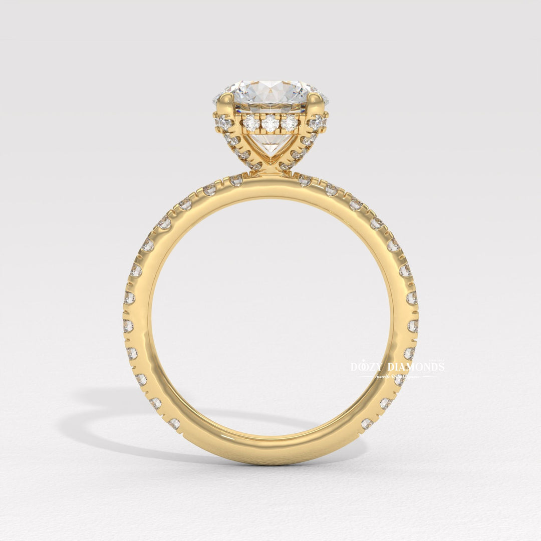 Classic round hidden halo engagement ring crafted for everyday wear