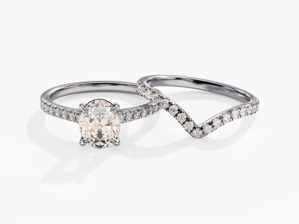 1.50CT Oval Cut Pave F - VS Lab Grown Diamond Engagement Ring Set - Doozy Diamonds