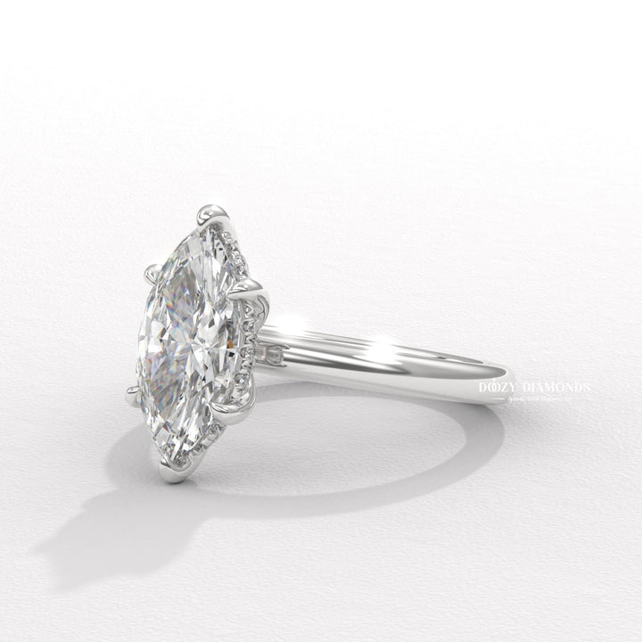 Marquise hidden halo diamond engagement ring available in multiple metals