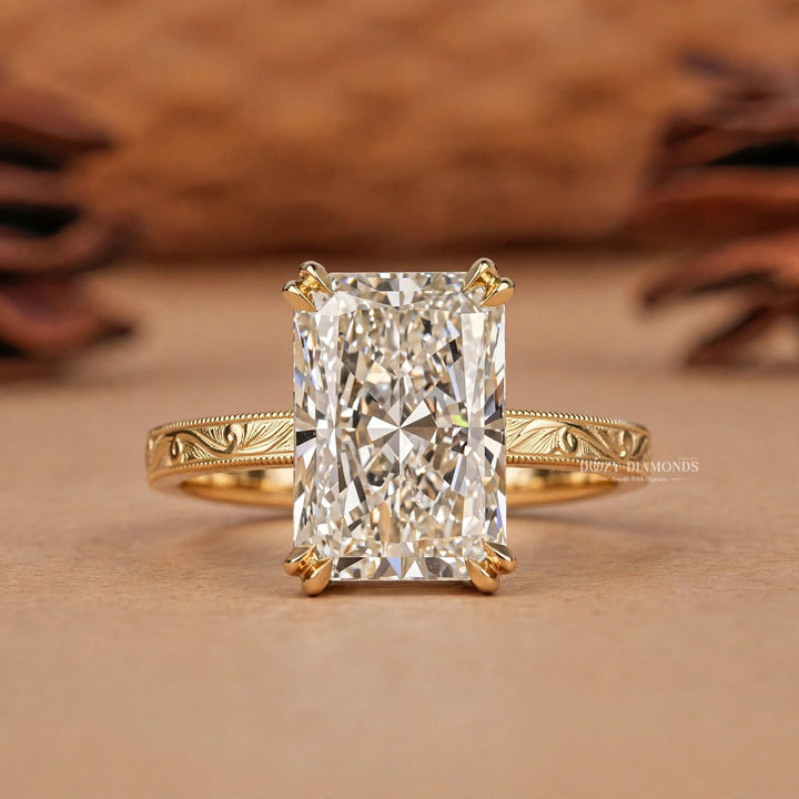 2.0CT Radiant E/VVS2 Lab Grown Diamond Engagement Ring, Engraved Vintage Gold Band
