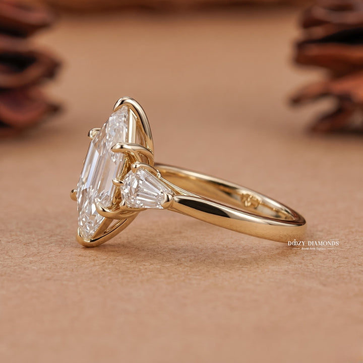 3.0CT Elongated Hexagon E/VVS1 Lab Grown Diamond Three Stone Engagement Ring - lab grown diamond engagement ring view 4