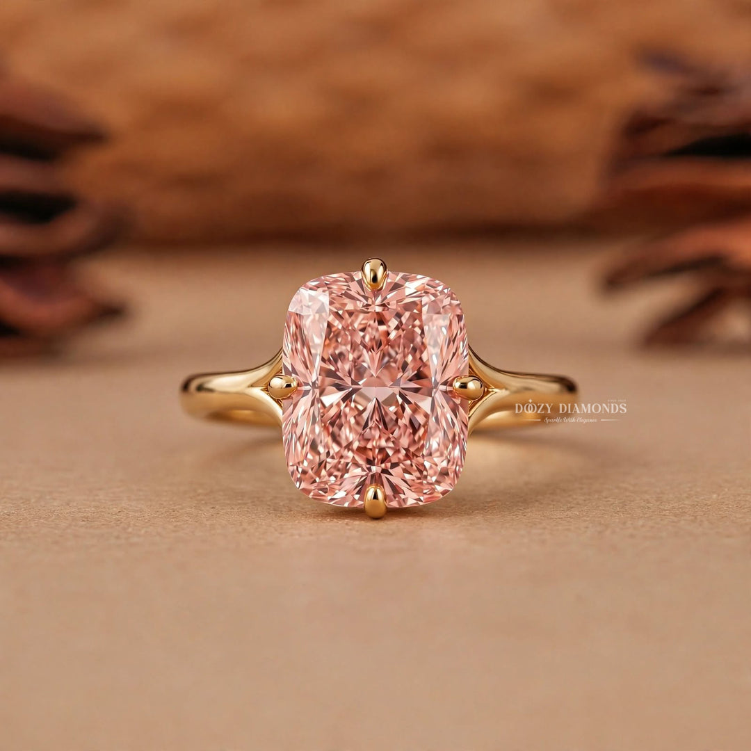 2.50CT Pink Cushion Split Shank Lab Grown Diamond Solitaire Engagement Ring