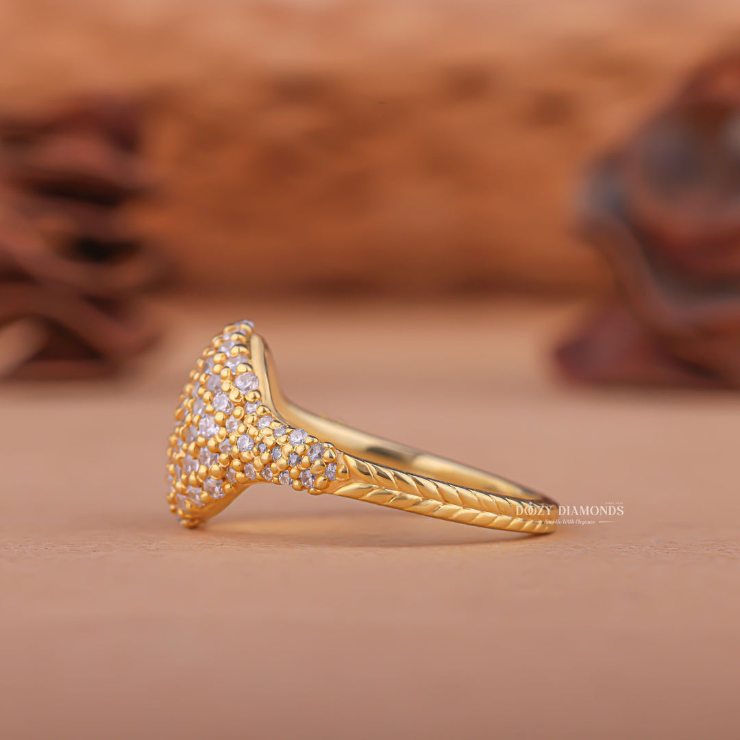 Top-down view of round cut dome engagement ring