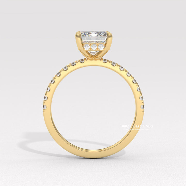 Emerald pave lab grown diamond ring fitted on finger