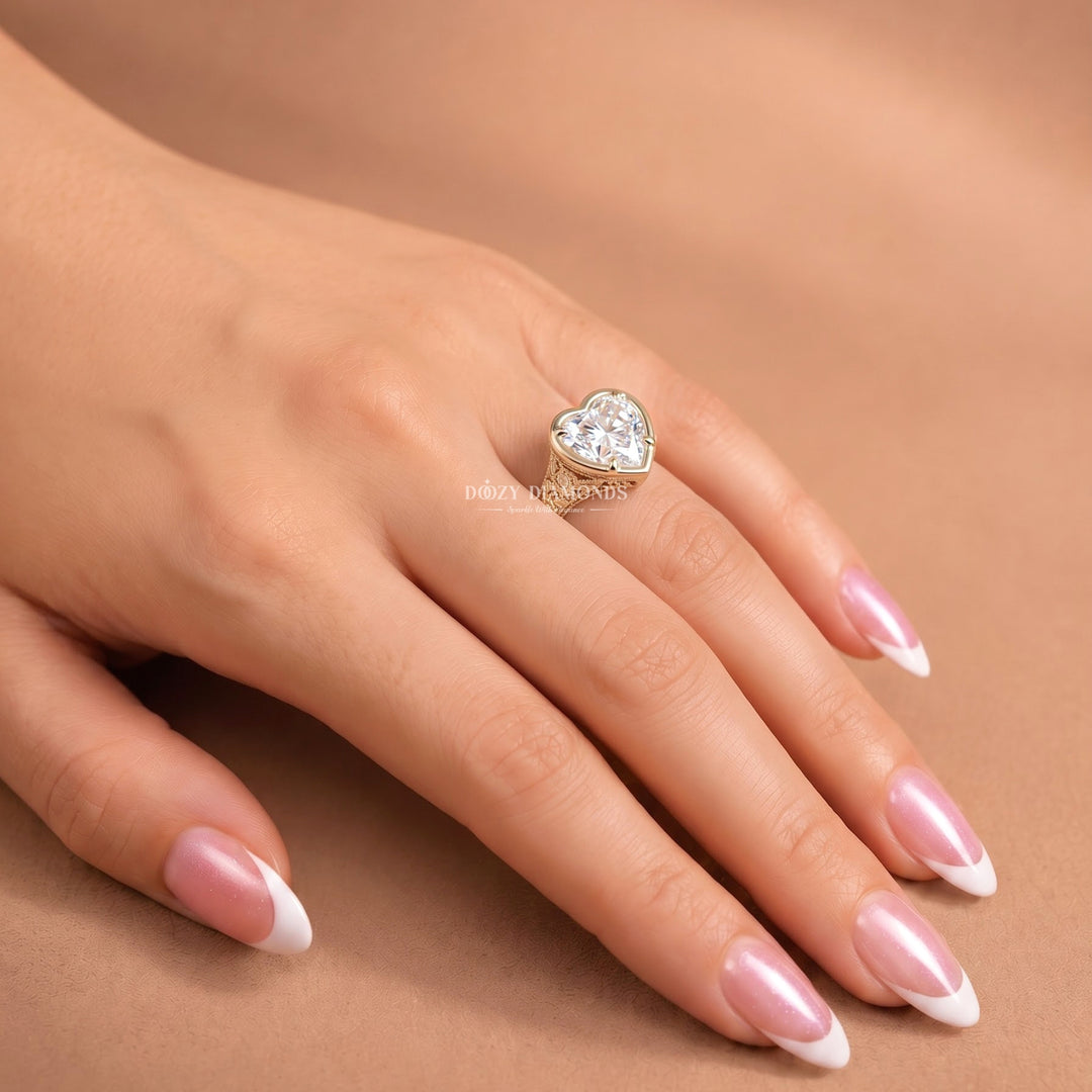 1.50CT Heart Shaped E/VVS2 Lab Grown Engagement Ring – Rose Gold Vintage Filigree Ring