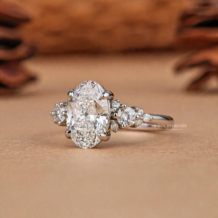 2.50CT Oval Lab Grown Diamond E/VVS Unique Cluster Engagement Ring