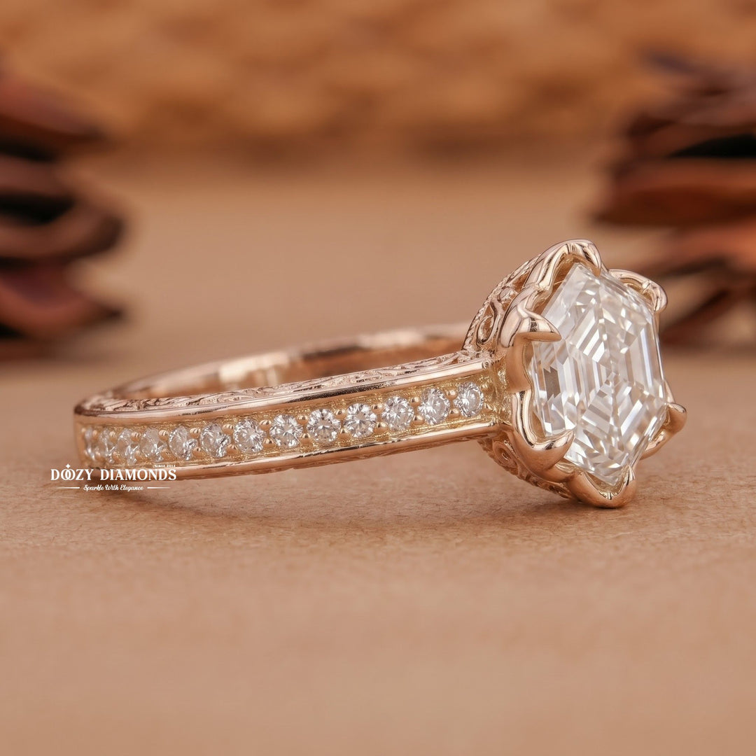 2.0CT Hexagonal E/VVS1 Lab Grown Diamond Floral Halo Engagement Ring - lab grown diamond engagement ring view 2