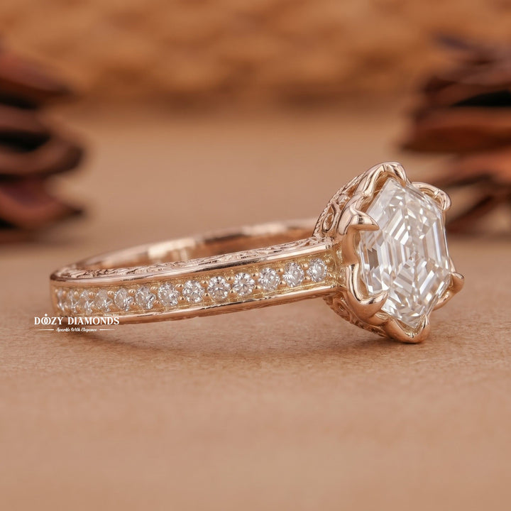 2.0CT Hexagonal E/VVS1 Lab Grown Diamond Floral Halo Engagement Ring - lab grown diamond engagement ring view 2