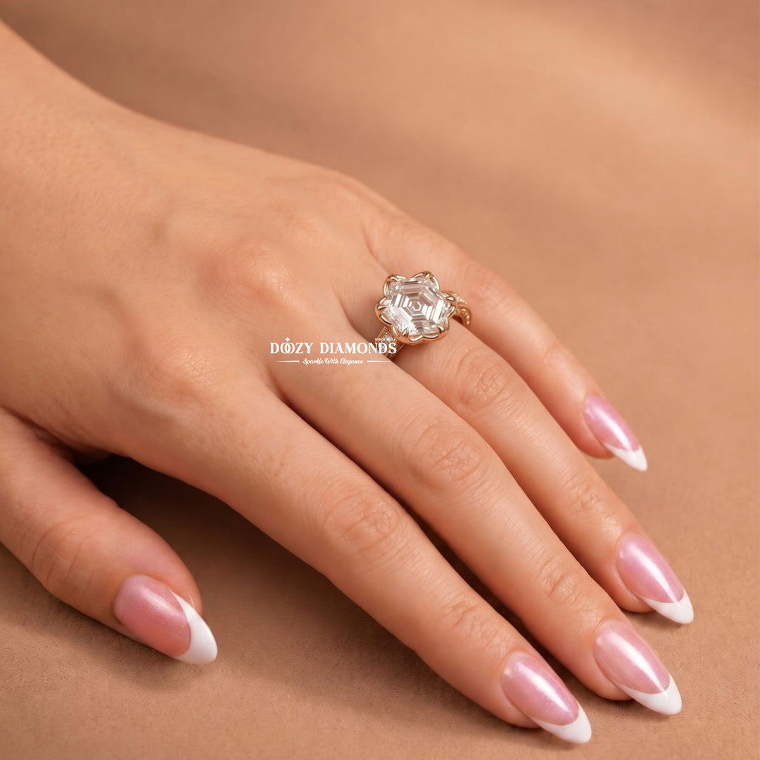 2.0CT Hexagonal E/VVS1 Lab Grown Diamond Floral Halo Engagement Ring - lab grown diamond engagement ring view 10