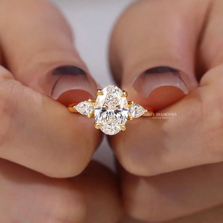 IGI Certified 2.50CT Oval Lab Grown Diamond Three Stone Engagement Ring