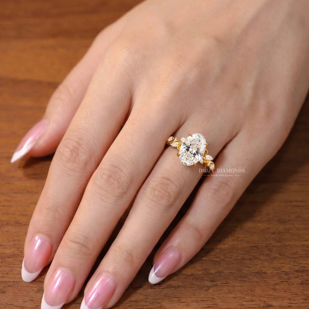 2.50CT Oval Cluster Lab Grown Swirl Band Engagement Ring for Women