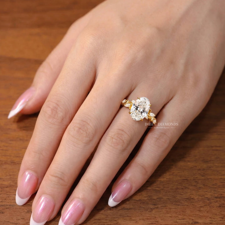 2.50CT Oval Cluster Lab Grown Swirl Band Engagement Ring for Women