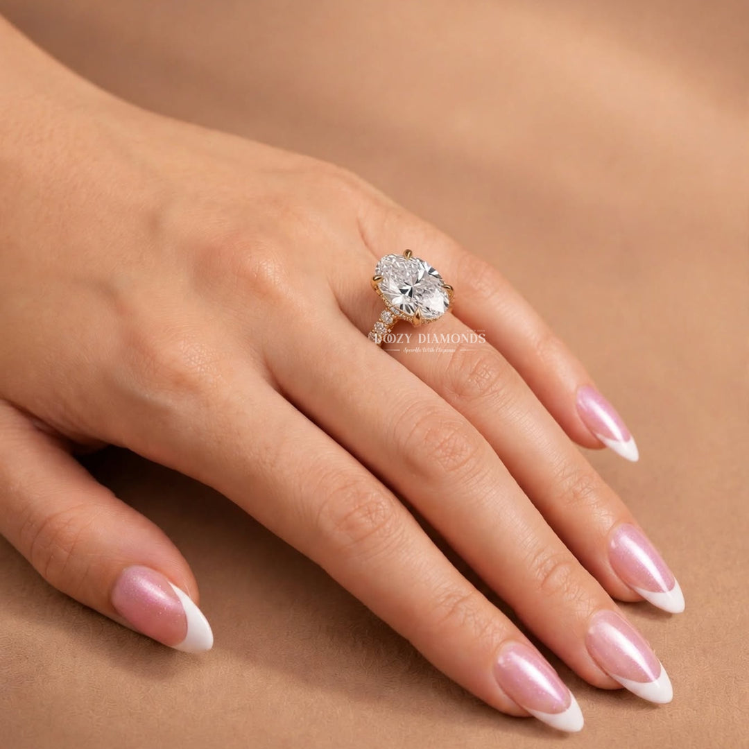 3.0CT Oval Lab Grown Diamond E/VVS Hidden Halo Engagement Ring