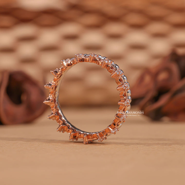 Milgrain Crown diamond wedding band in yellow gold
